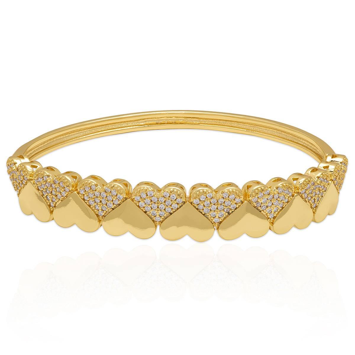 14kt. Gold Plated CZ Up & Down Heart Bangle Bracelet