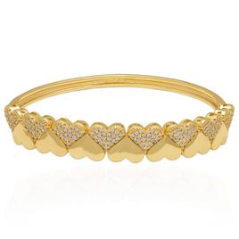 14kt. Gold Plated CZ Up & Down Heart Bangle Bracelet