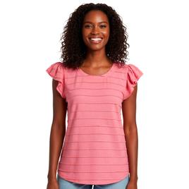 Women French Laundry Cap Flutter Sleeve Scallop Trim Blouse