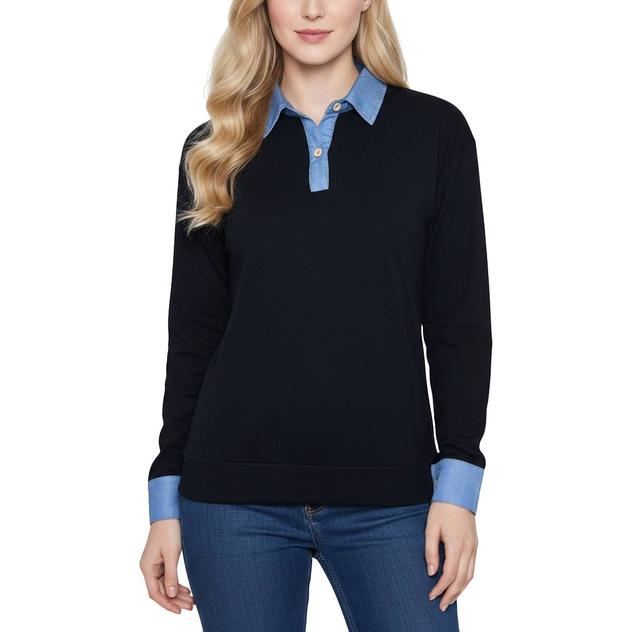 Womens NY Collection Long Sleeve Two Tone French Terry Blouse