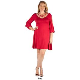 Plus Size 24/7 Comfort Apparel Criss-Cross Cold Shoulder Dress