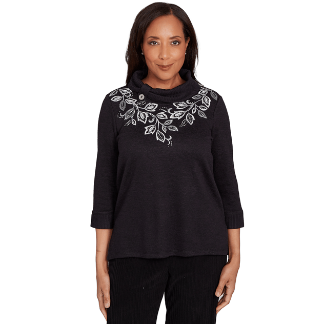 Womens Alfred Dunner Lake Champlain Leaf Embroidery Sweater