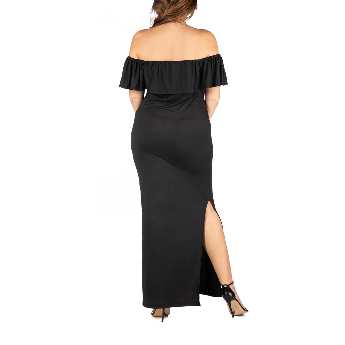 Plus Size 24/7 Comfort Apparel Off Shoulder Ruffle Shift Gown