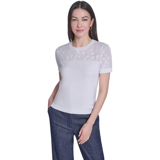 Womens Tommy Hilfiger Short Sleeve Floral Pointelle Sweater