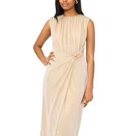 Womens MSK Sleeveless Metallic Side Drape Evening Gown
