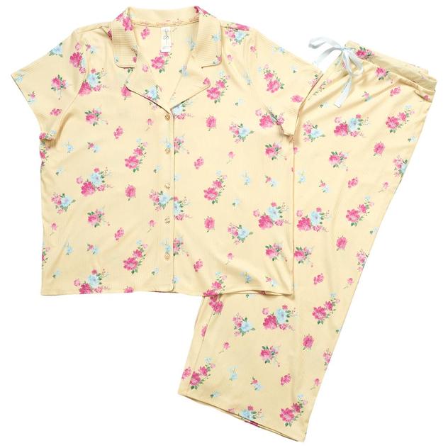 Womens Jessica Simpson Short Sleeve Floral Rib Capri Pajama Set