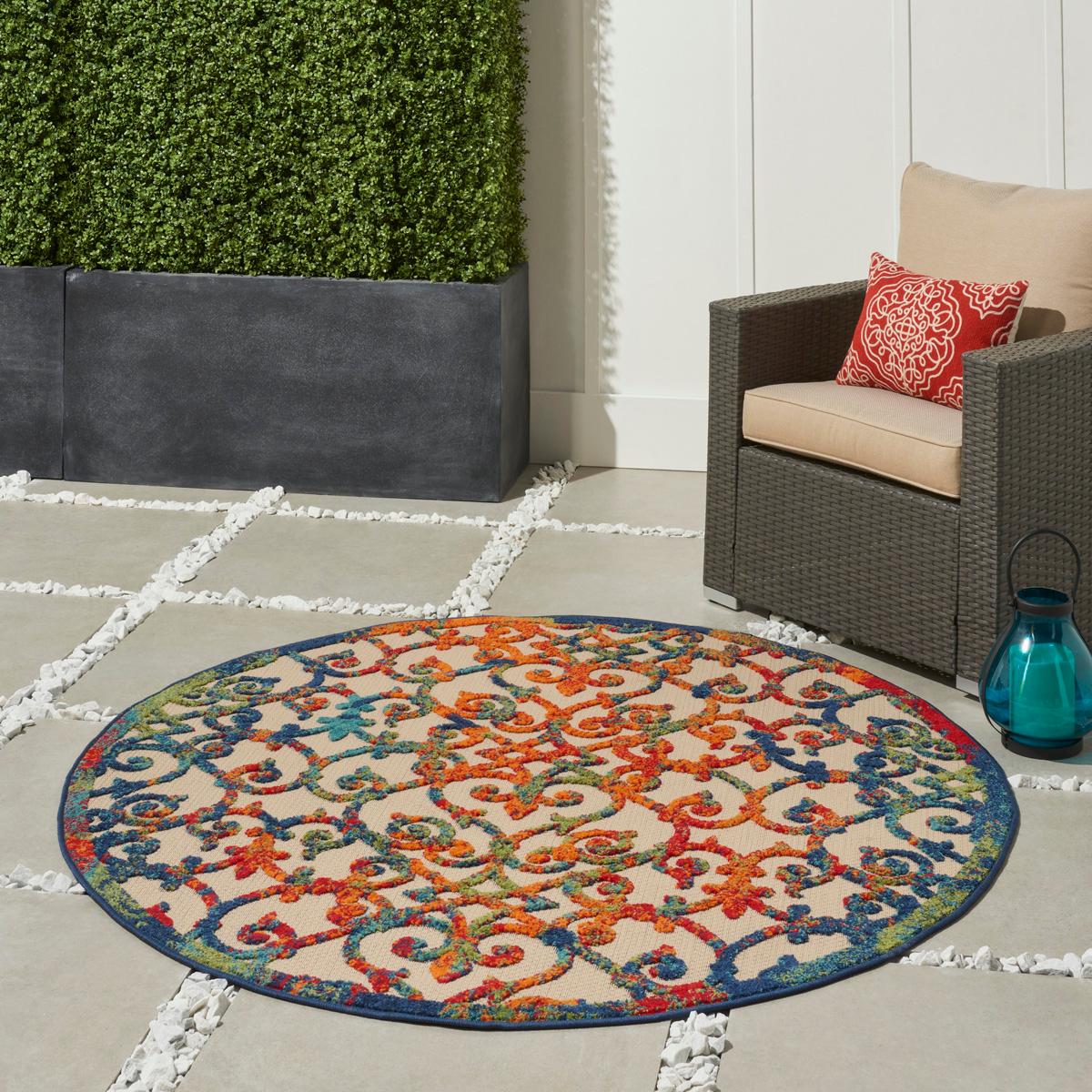 Nourison Aloha Scroll Contemporary Round Rug
