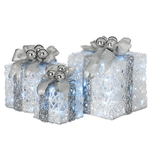 National Tree Pre-Lit 3pc. LED White Gift Box Assortment Set