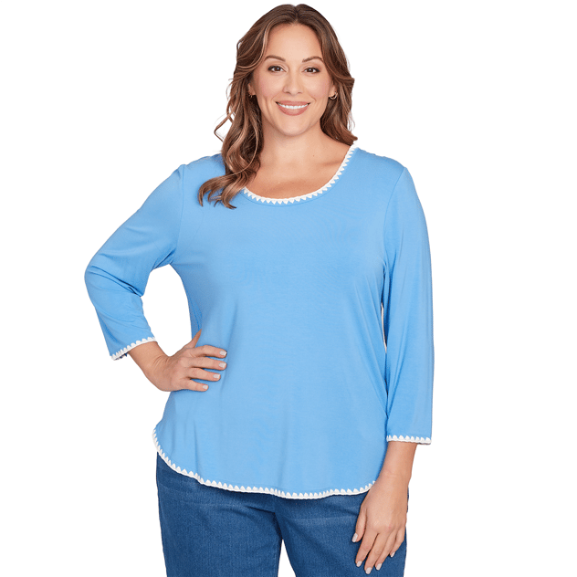 Plus Size Ruby Rd. Hello Holiday Scallop Embroidery Blouse