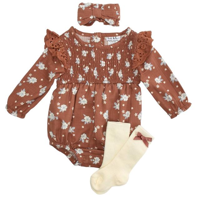 Baby Girl (NB-9M) Nicole Miller 3pc. Floral Bubble Bodysuit Set