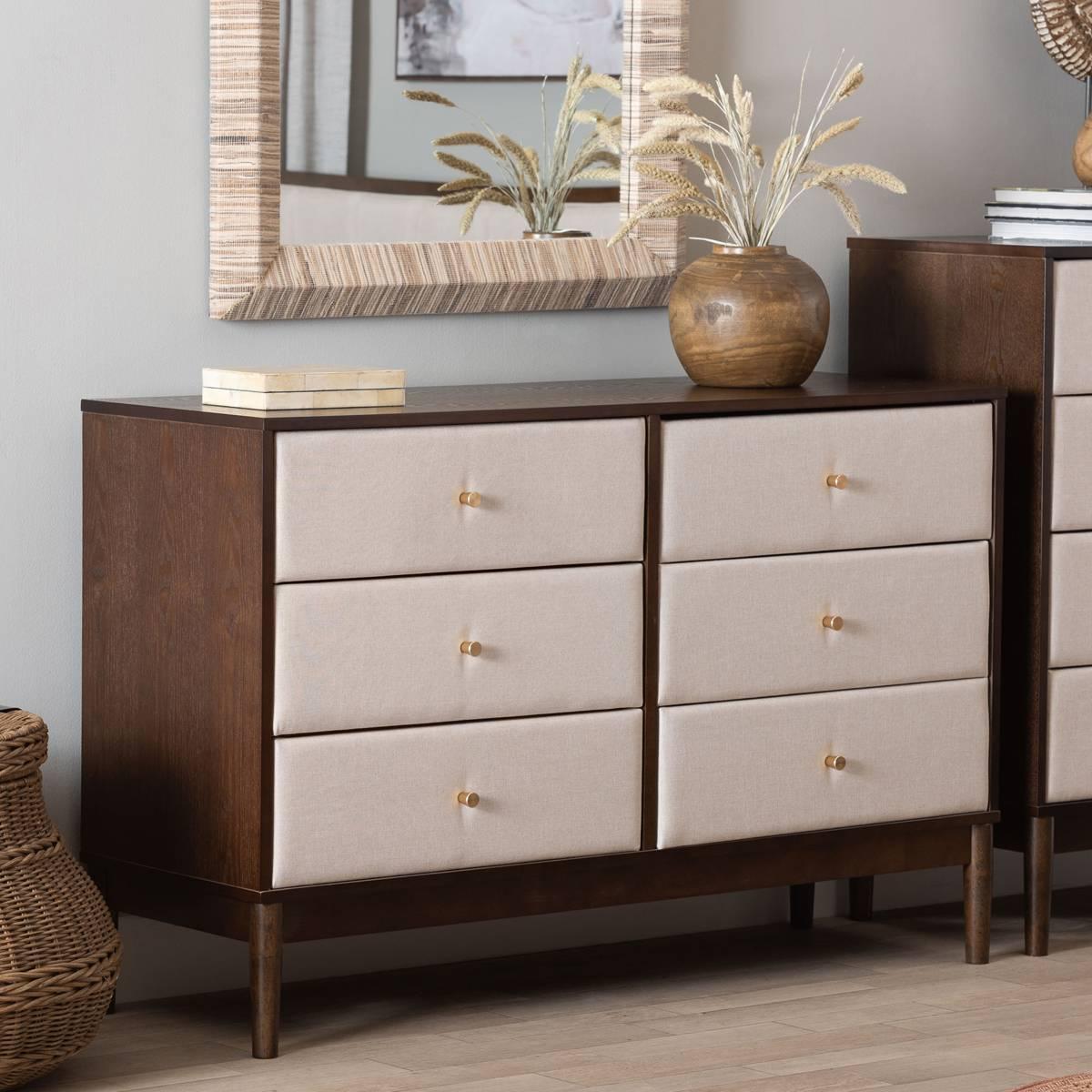 Baxton Studio Nikolai Mid-Century Wood 6-Drawer Dresser