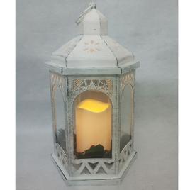 13in. White Hex Arch Christmas Lantern with LED candle