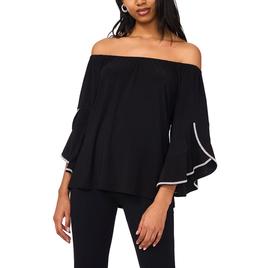 Womens MSK Off The Shoulder Rhinestone Trim Bell Sleeve Blouse