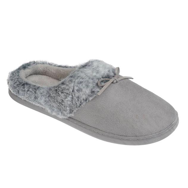 Womens Gold Toe® Microsuede Faux Fur Trim Clog Slippers w/Bow