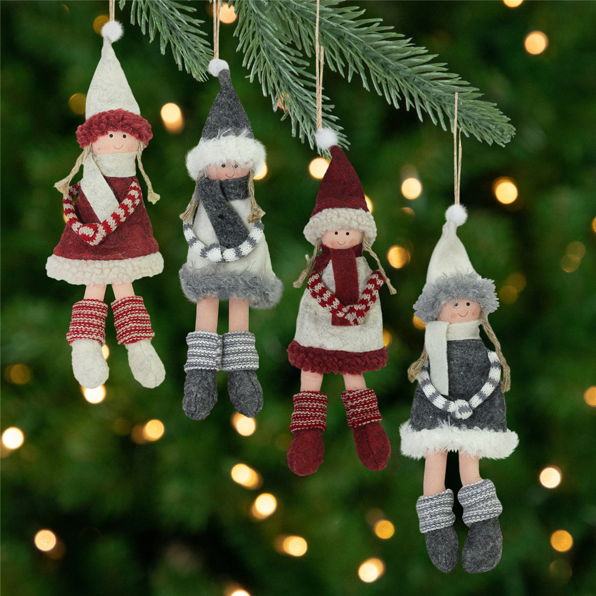 Northlight 4ct. Girls with Scarves Christmas Doll Ornaments