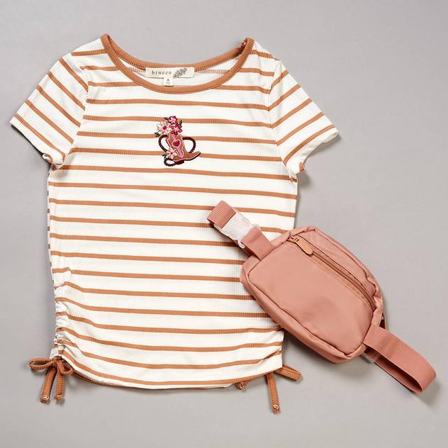 Girls (7-12) BTween® Short Sleeve Stripe Cowgirl Tee w/ Belt Bag