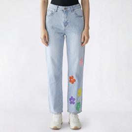 Juniors Gogo Jeans High Rise Straight Puff Paint Flowers Jeans