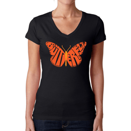 Womens LA Pop Art Butterfly Word Art V-Neck T-Shirt
