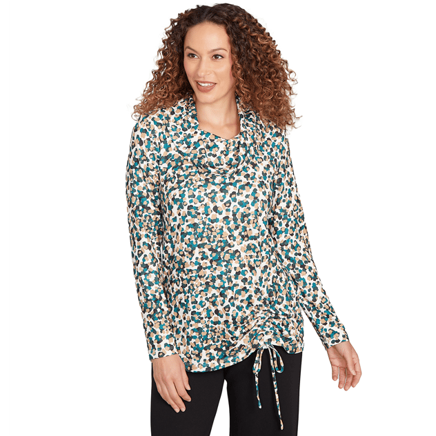 Womens Emaline Easton Long Sleeve Cowl Neck Leopard Blouse