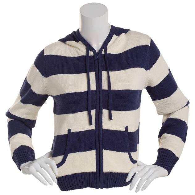 Juniors Pink Rose Stripe Zip Sweater Hoodie