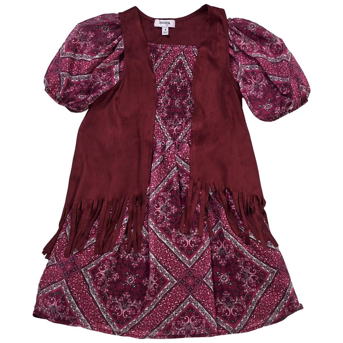 Girls (7-16) Speechless® Short Sleeve Smocked Dress w/ Vest