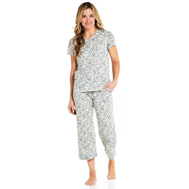Womens Poppy & Clay Floral Drop Needle Capri Pajama Set
