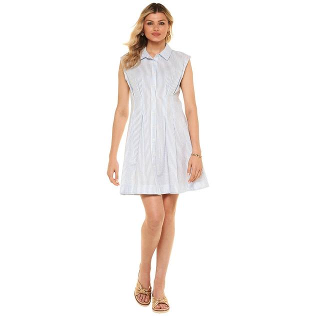 Womens Absolutely Famous Sleeveless Stripe Pleated Shirtdress