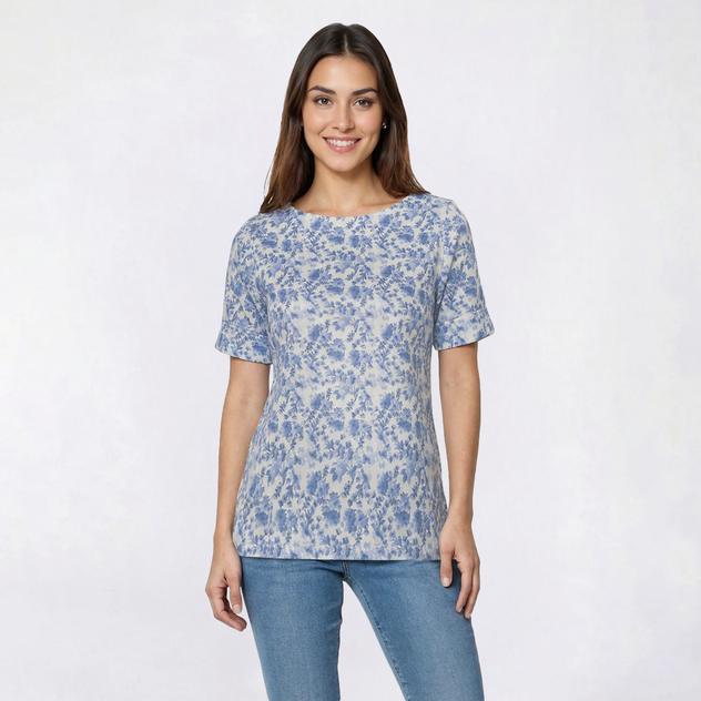 Womens Hasting & Smith Elbow Sleeve Painterly Floral Tonal Tee
