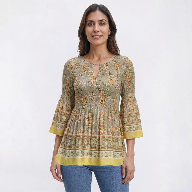 Womens Floral & Ivy 3/4 Sleeve Ditsy Floral Pleater Blouse