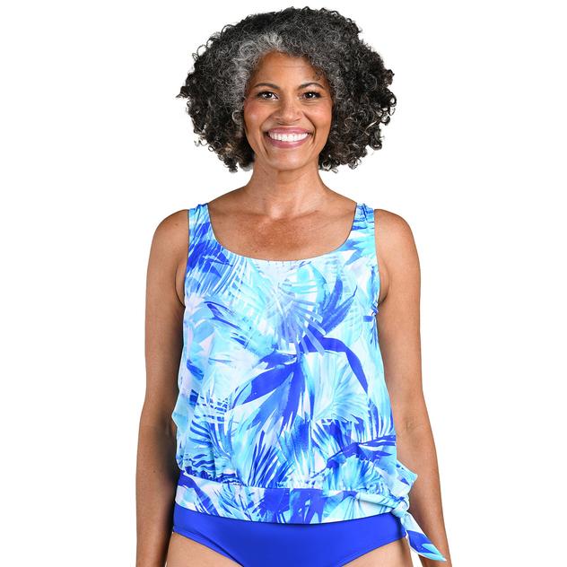 Womens Maxine Pacific Palms Banded Blouson Tankini Swim Top