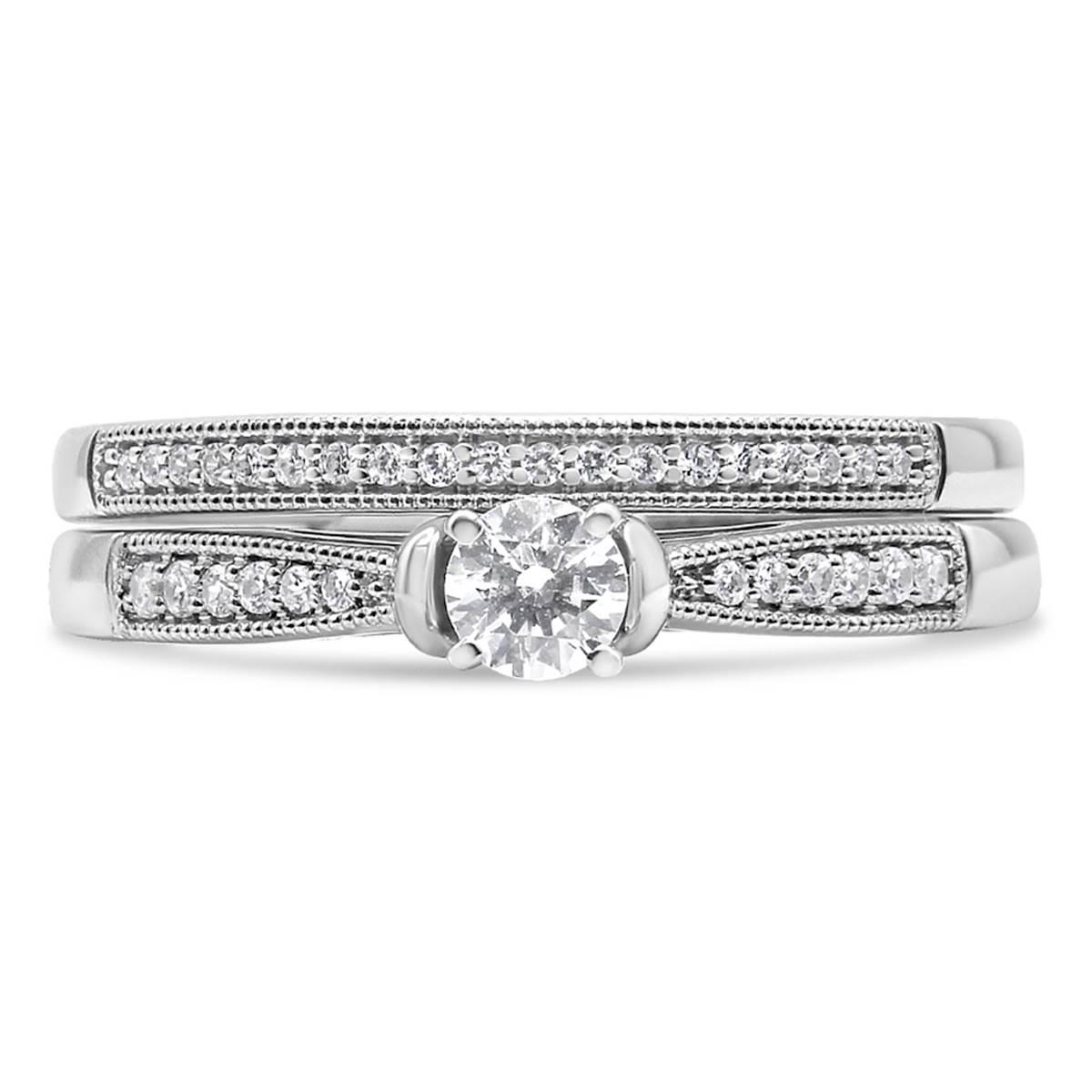Haus of Brilliance Sterling Silver 1/3ctw. Diamond Bridal Set