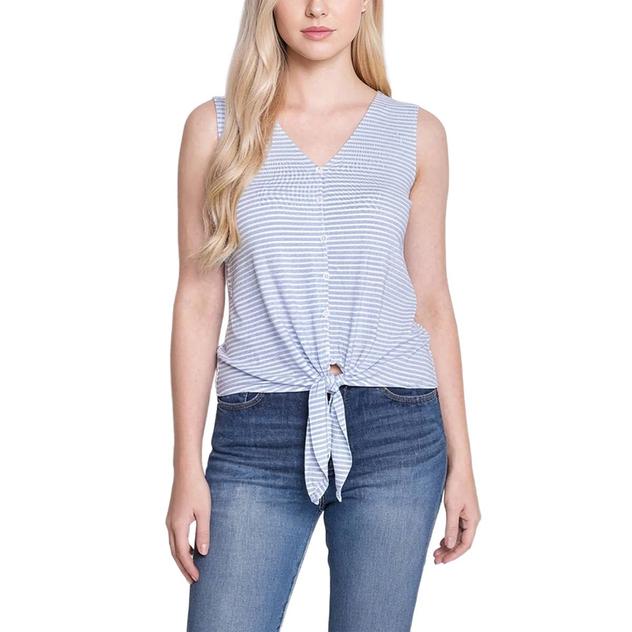 Womens NY Collection Sleeveless Stripe Tie Front Blouse