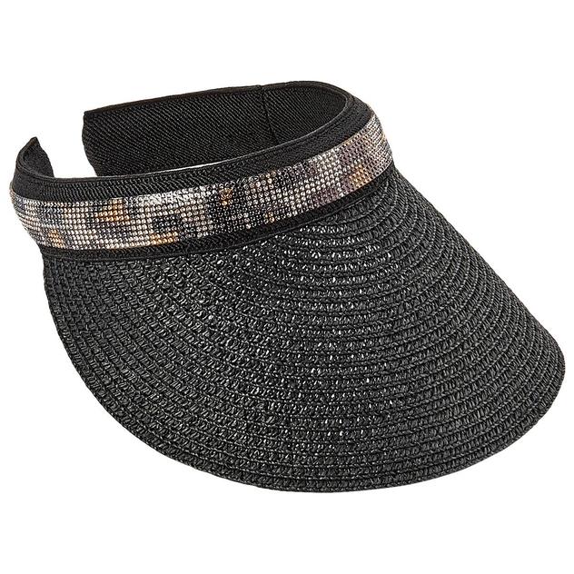 Womens Madd Hatter Straw Visor with Leopard Band