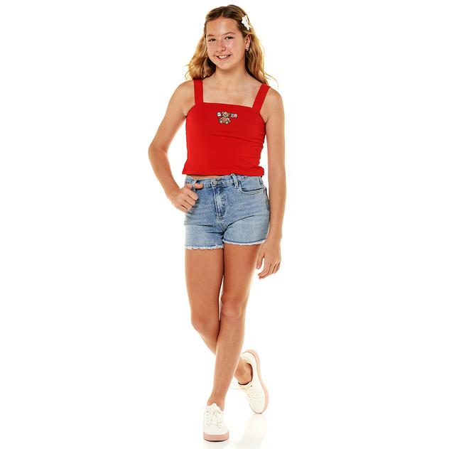 Girls (7-14) Tween Diva Americana Bear & Rhinestone Denim Shorts