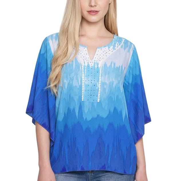 Womens NY Collection Watercolor Ombre Poncho Blouse