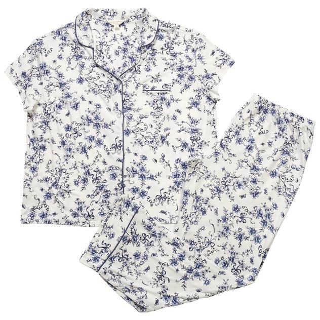 Womens Laura Ashley® Short Sleeve Peached Bow Toile Pajama Set