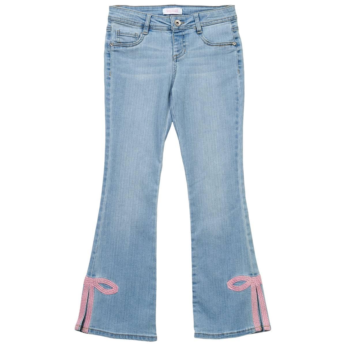 Girls (7-12) Squeeze Flared Jeans w/ Pink Bow Split Hem