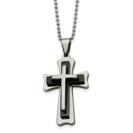 Mens Gentlemen's Classics(tm) Steel & Black Acrylic Cross Necklace