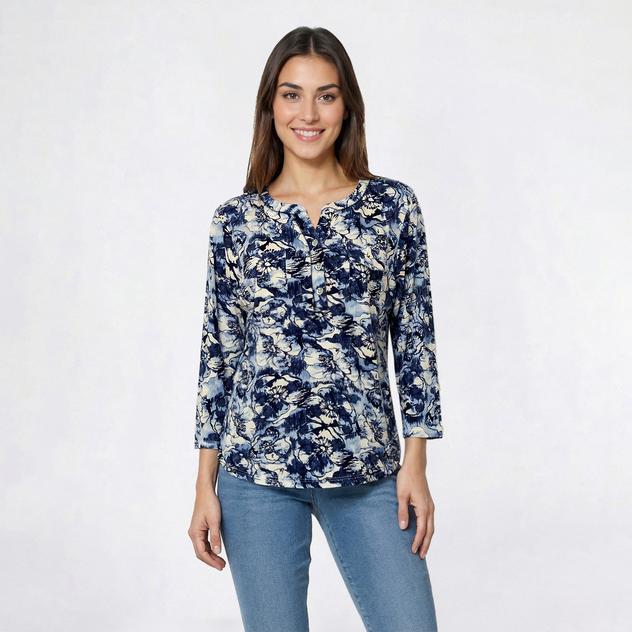 Petite Hasting & Smith Abstract Floral Henley Blouse