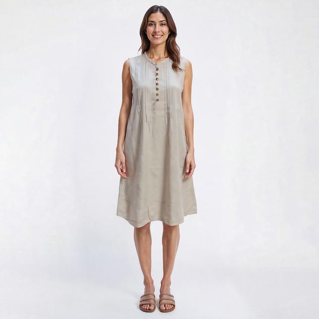 Womens da-sh Sleeveless Pintuck Solid Shift Dress