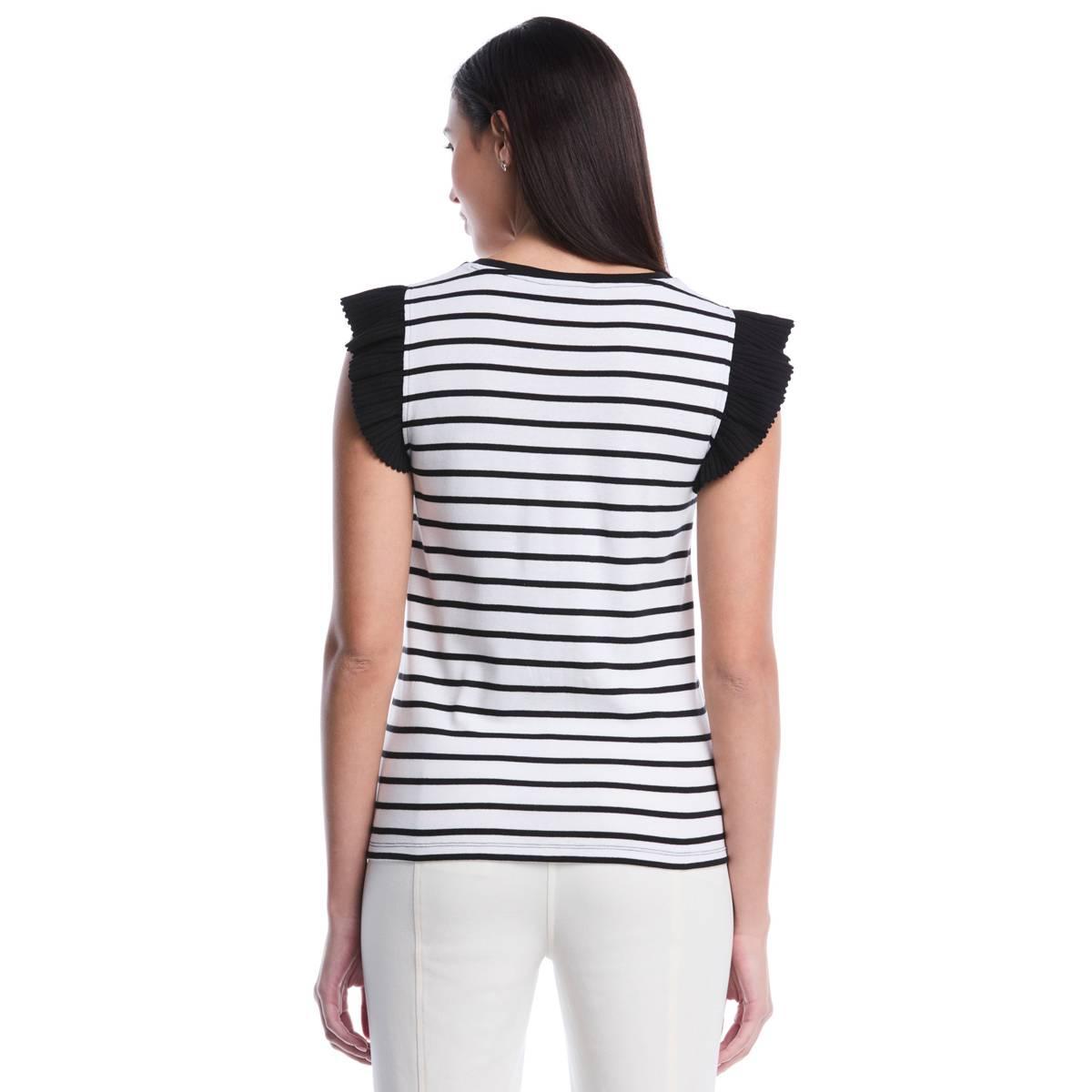 Womens Rafaella® Ruffle Cap Sleeve Stripe Blouse