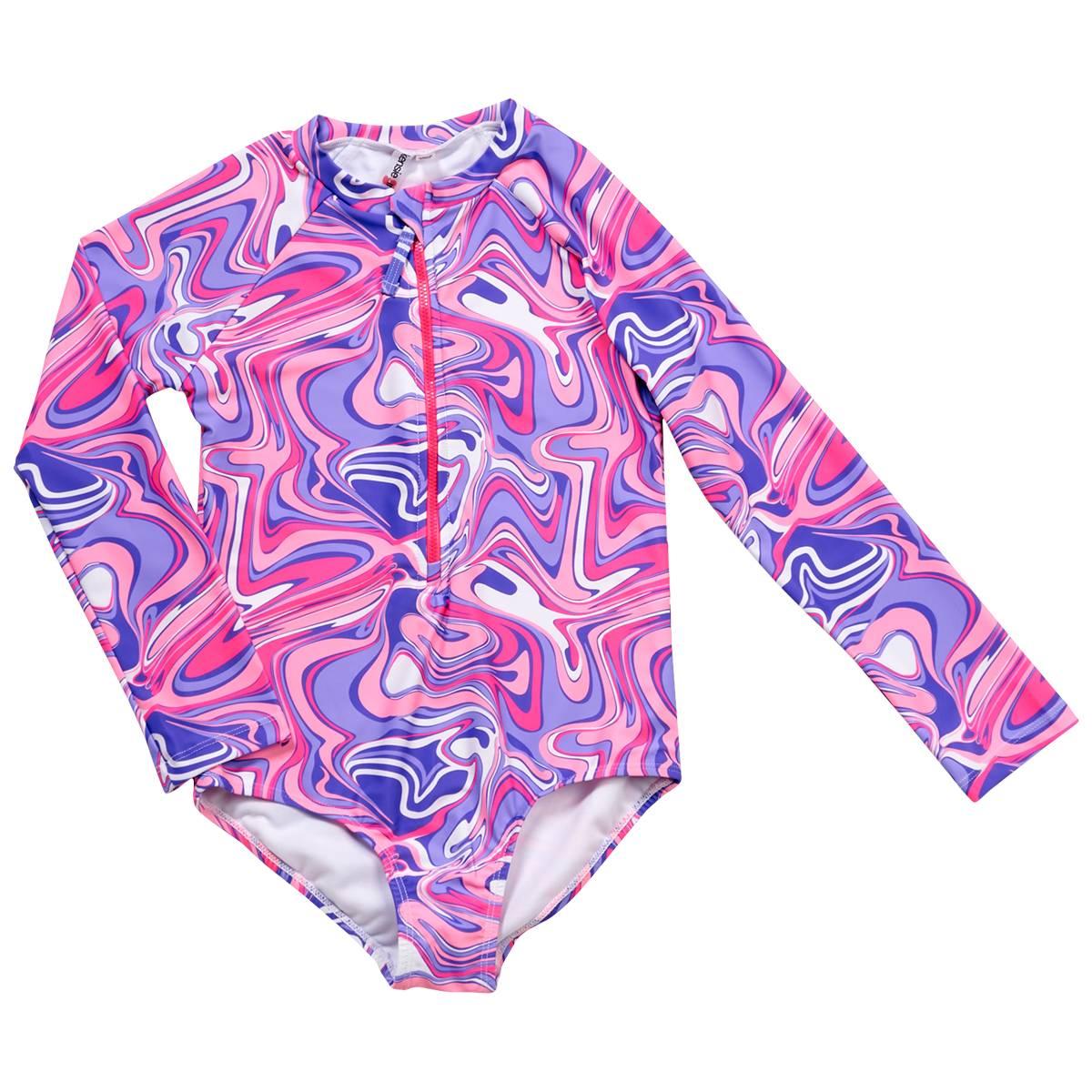 Girls (7-16) Kensie Girl Marble Print One Piece Rashguard
