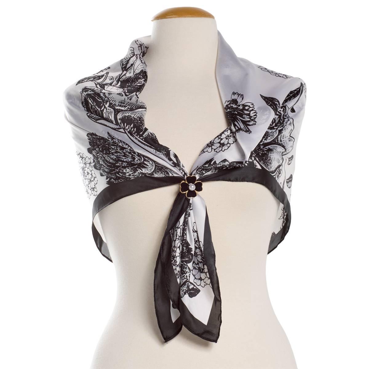 Womens Jessica McClintock Black And White Floral Square Scarf