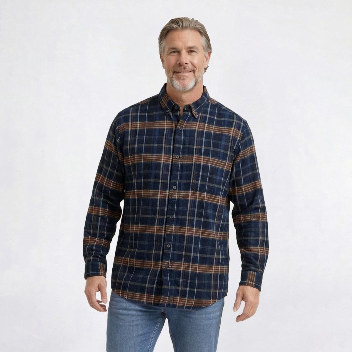 Mens Big & Tall Mountain Ridge Flannel Shirt - Navy/Orange