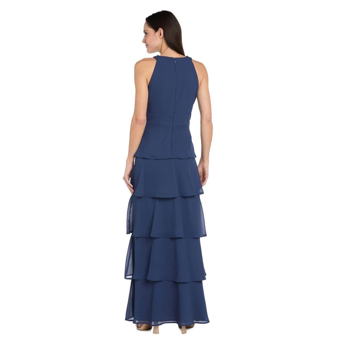Petite R&M Richards Tiered Bead Waist Evening Gown