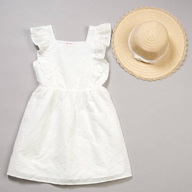 Girls (4-6x) Little Lass® Sleeveless Solid Eyelet Dress with Hat