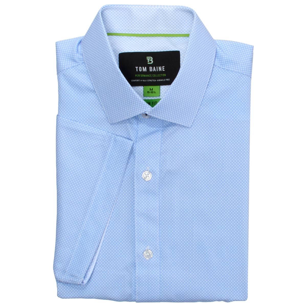 Mens Tom Baine Slim Fit Short Sleeve Dress Shirt - Blue Geo