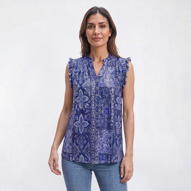 Petite Emily Daniels Sleeveless Foil Paisley Patchwork Blouse