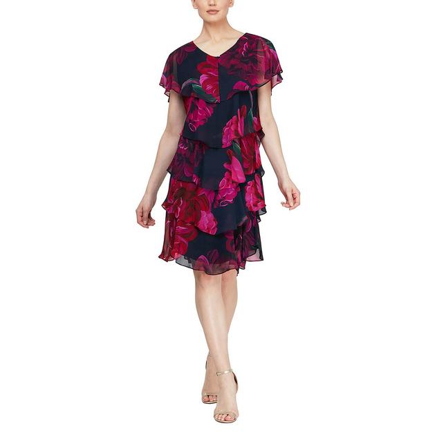Womens SLNY Cap Sleeve Tiered Floral Shift Dress