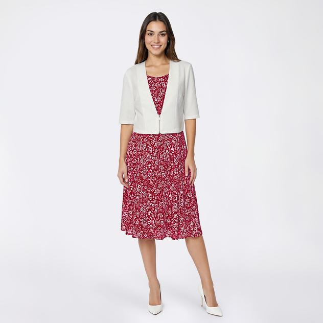 Womens Perceptions Short Sleeve Floral Zip Jacket Dress